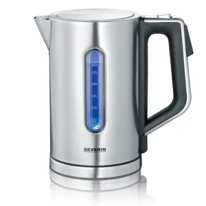 SEVERIN - Hervidor de Agua Electrónico, 3000 W, 1.7 litros, Acero Inoxidable Cepillado/Negro WK 3418 con Cargador Incluido