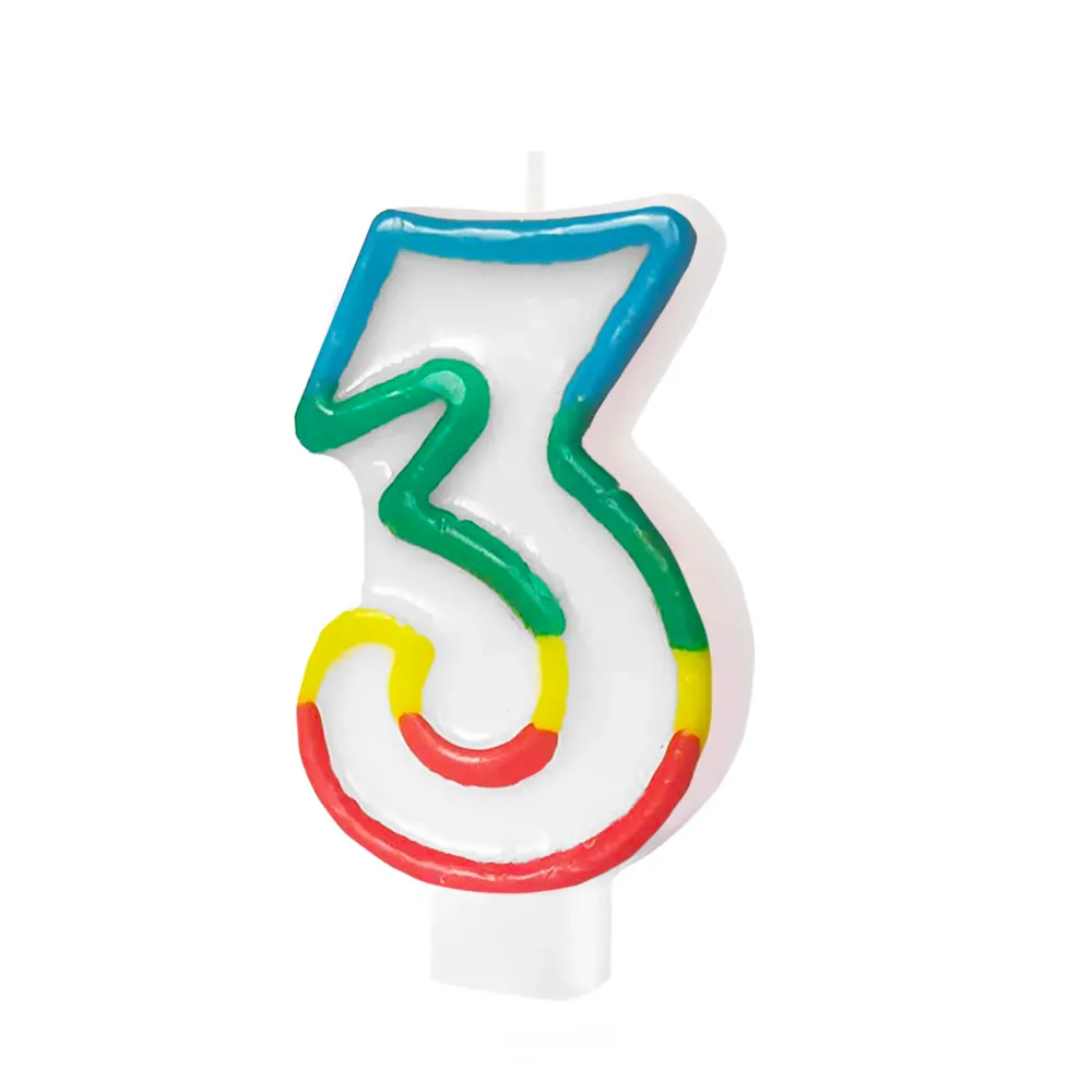 Vela numero 3 arcoiris AA - 24 Unidades