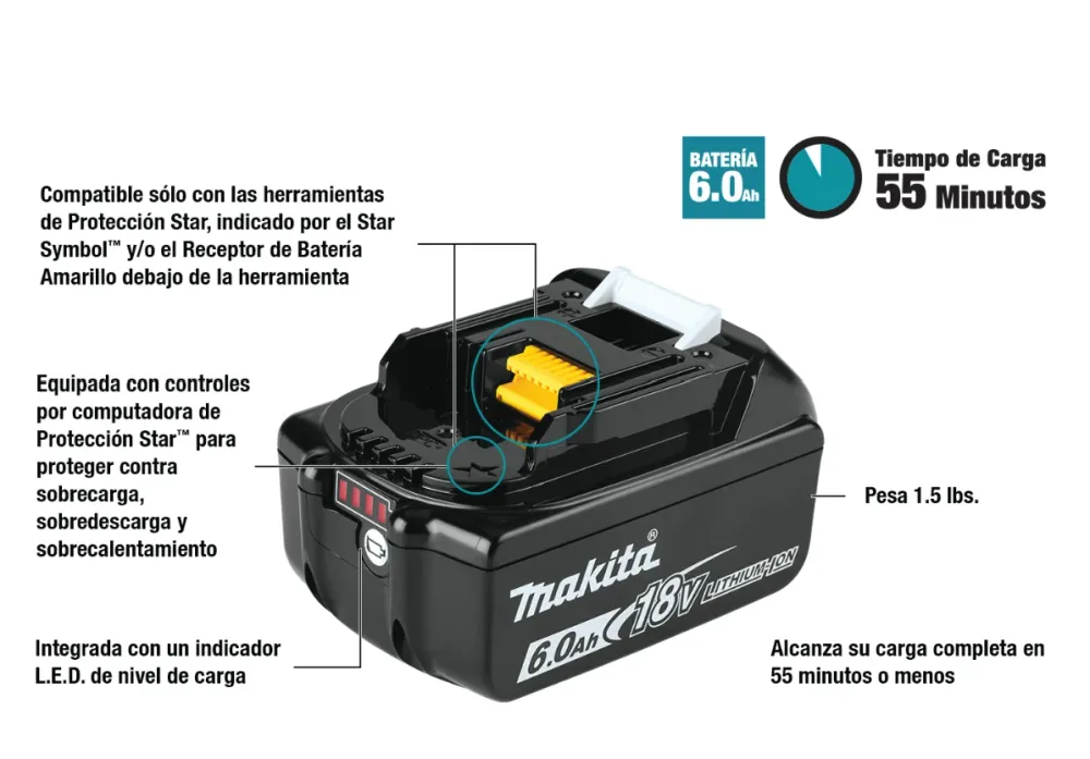 Baterí LXT® Litio‑Ion de 18V 6.0Ah BL1860 Resistentes Derrames