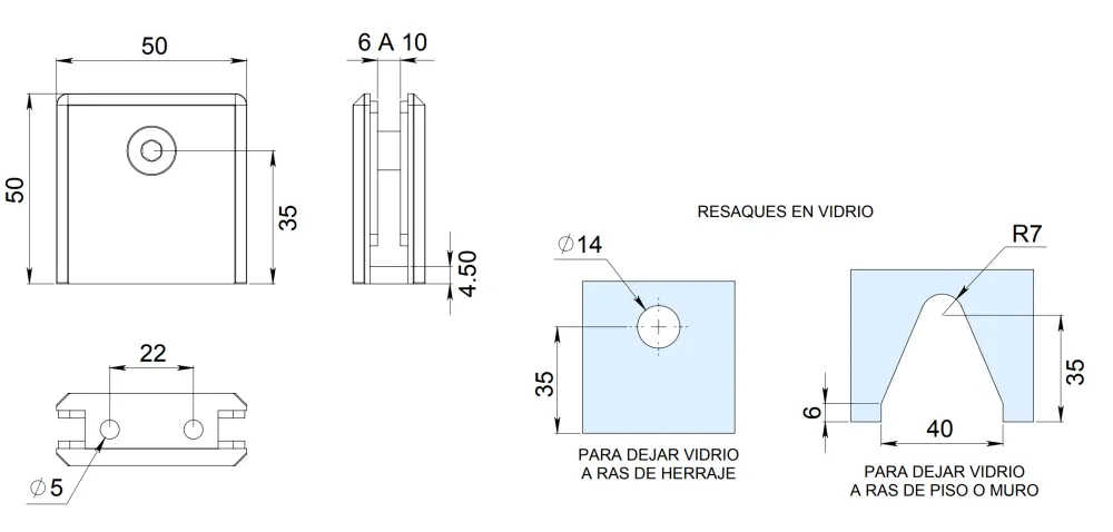 Baterías Recargables Conector con Base Mediana Muro Vidrio de 6 10mm Satinado