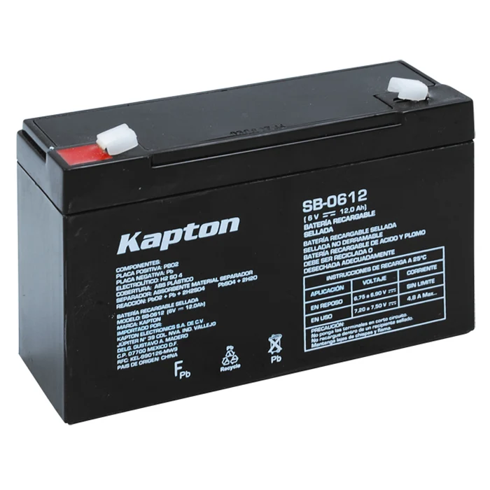 BATERIA RECARGABLE ACIDO SELLADA 6V 12AH KAPTON SB-0612 para Dispositivos de Alto Consumo