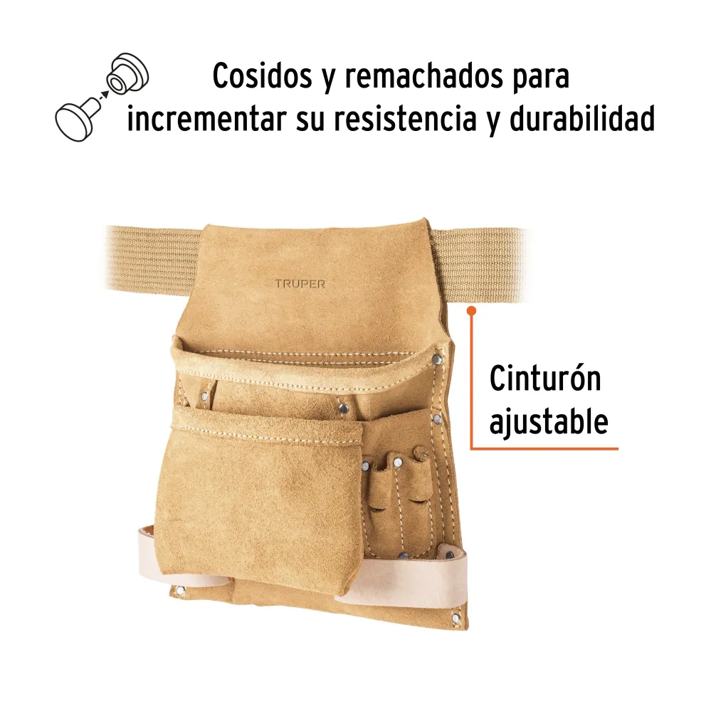 Certificadas CE Porta herramientas de carnaza, 6 compartimentos