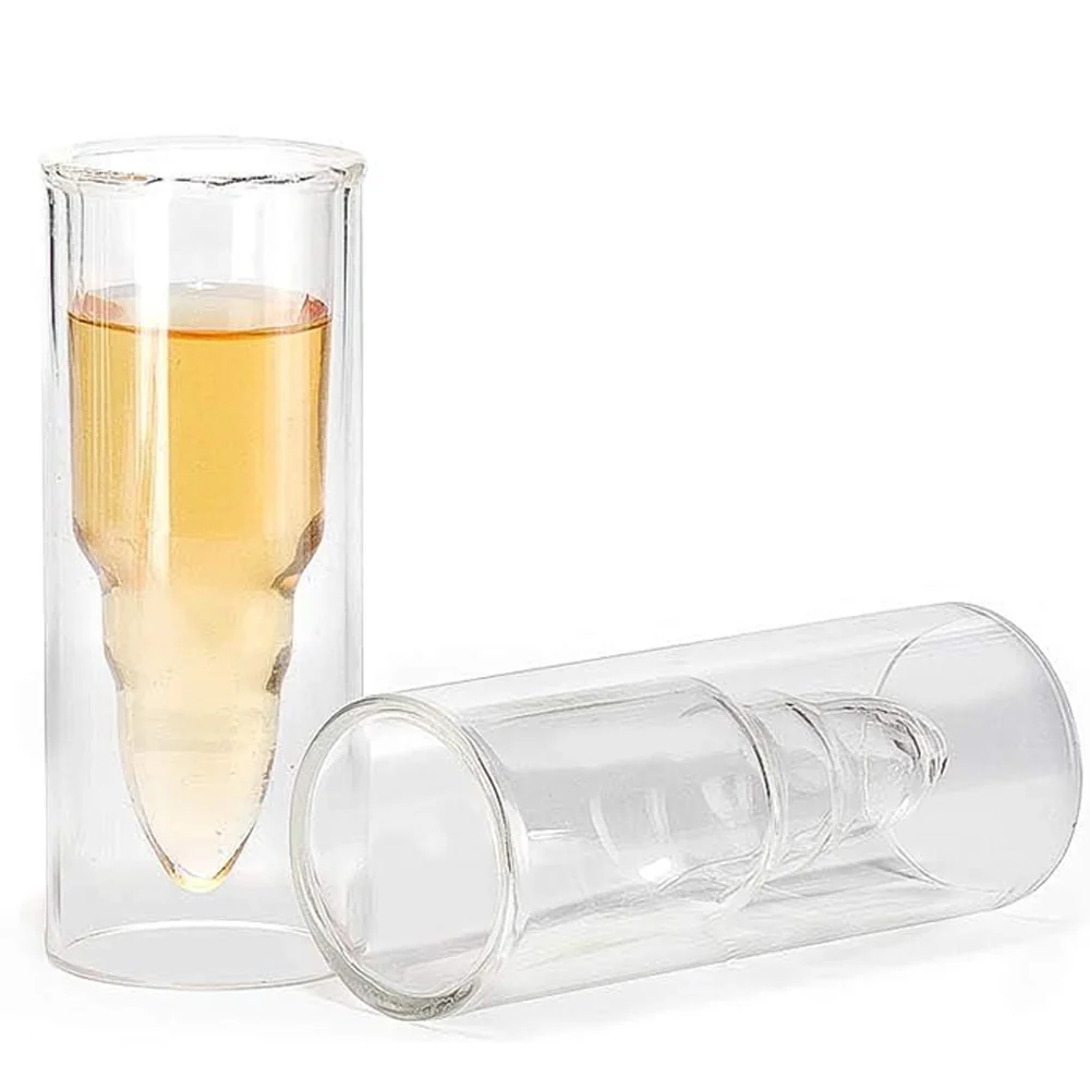 Certificadas CE Set 6 Vaso Shot en Forma de Bala de Vidrio Resistente al Calor de Doble Capa Transparente