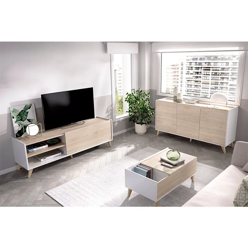 Composición de salón Ness 6 madera/blanco con Cargador Incluido