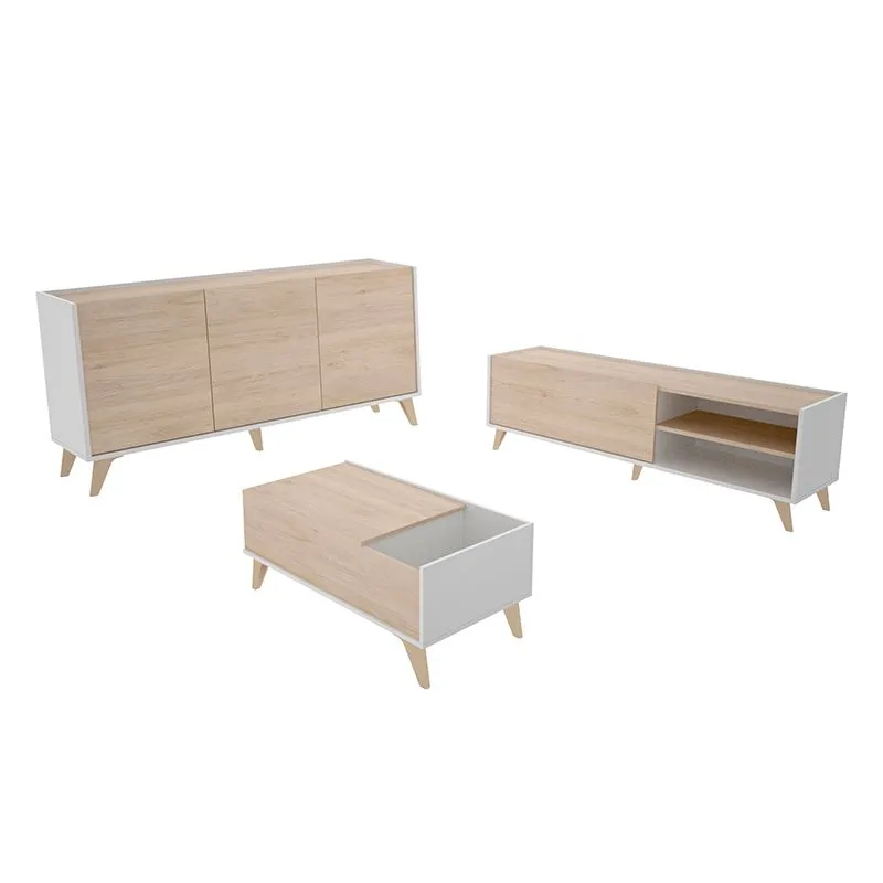 Composición de salón Ness 6 madera/blanco con Cargador Incluido