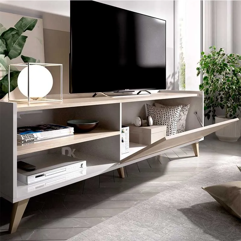 Composición de salón Ness 6 madera/blanco con Cargador Incluido