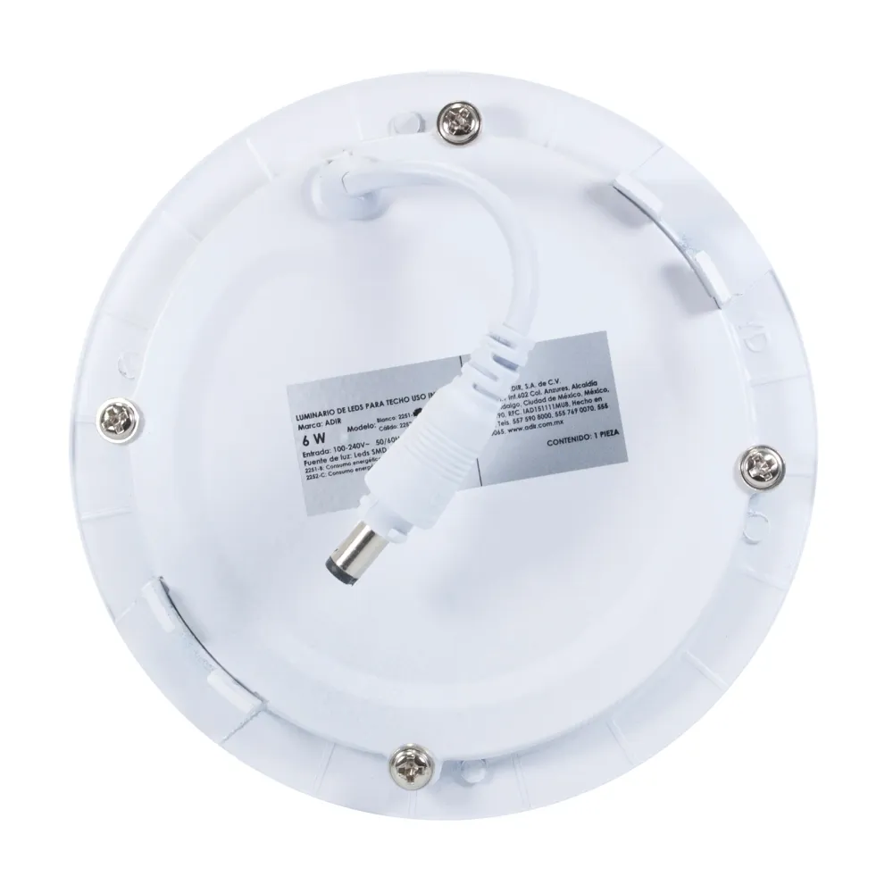 Empotrado 6w Redondo Extra Plano Bco Calido con Cargador Incluido
