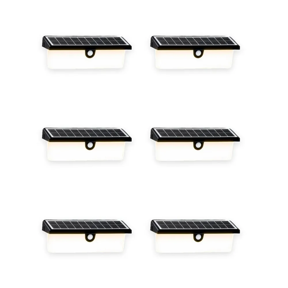 Pack 6 Aplique Solar Rectangular Contra Agua Con Sensor De Movimiento de Baja Autodescarga