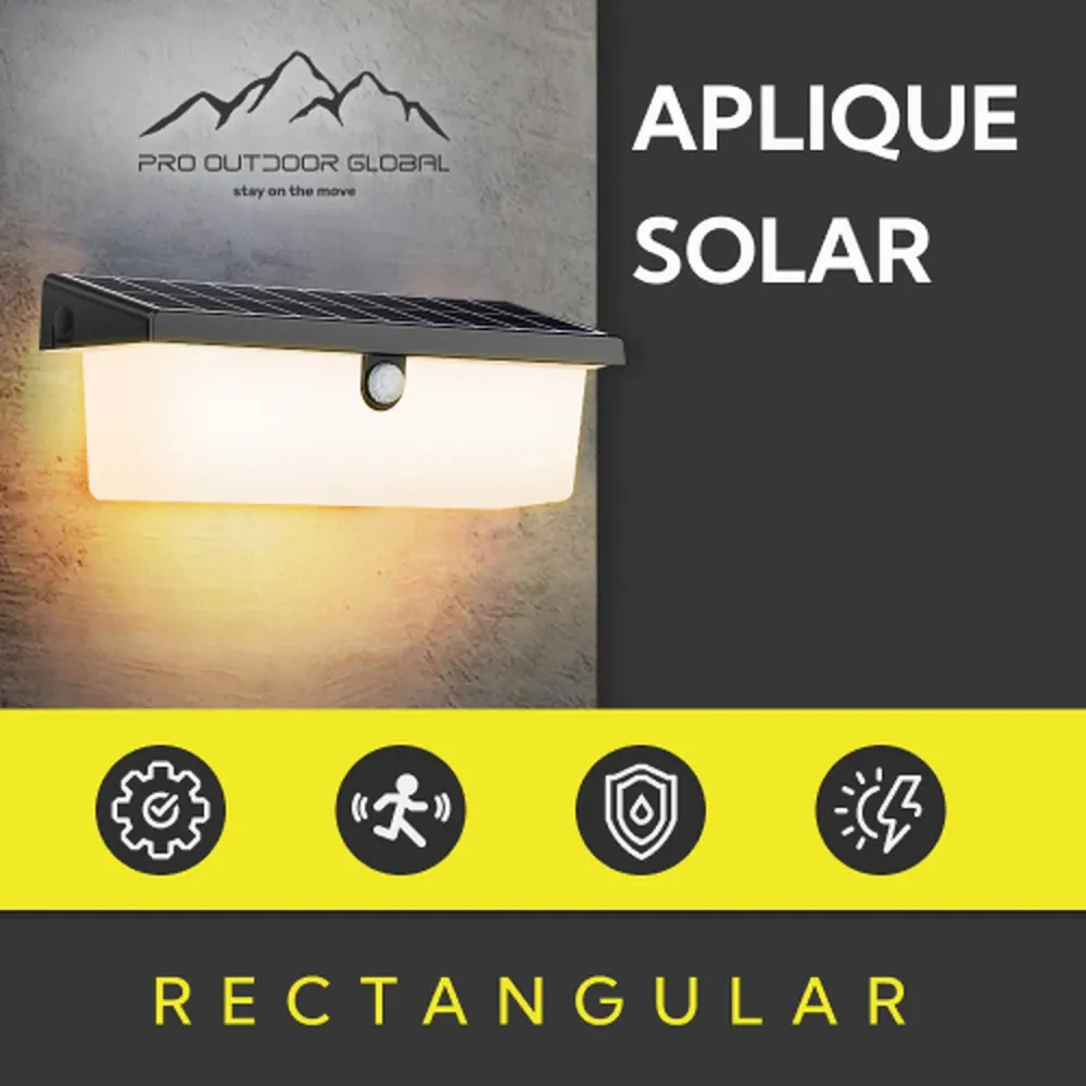 Pack 6 Aplique Solar Rectangular Contra Agua Con Sensor De Movimiento de Baja Autodescarga