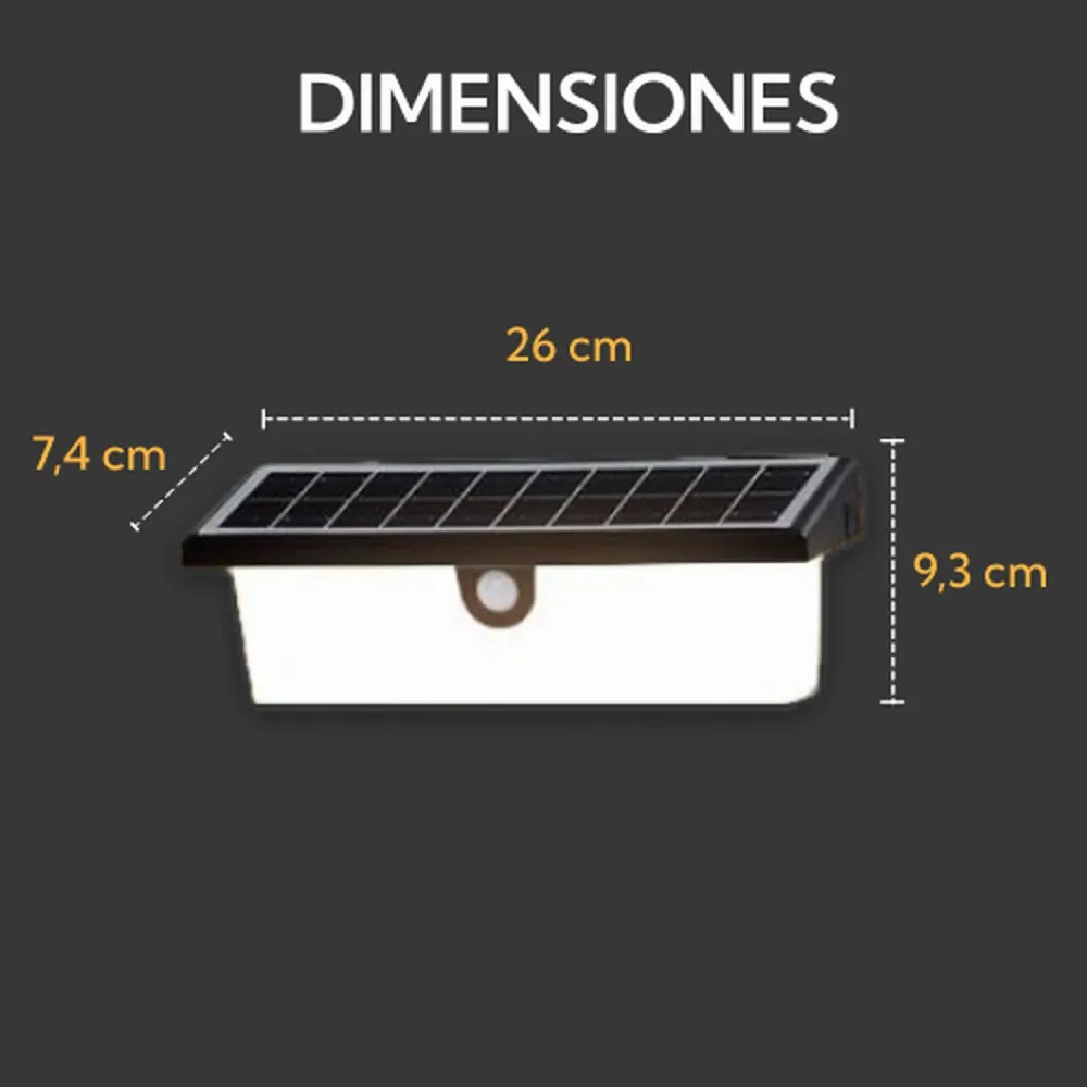 Pack 6 Aplique Solar Rectangular Contra Agua Con Sensor De Movimiento de Baja Autodescarga