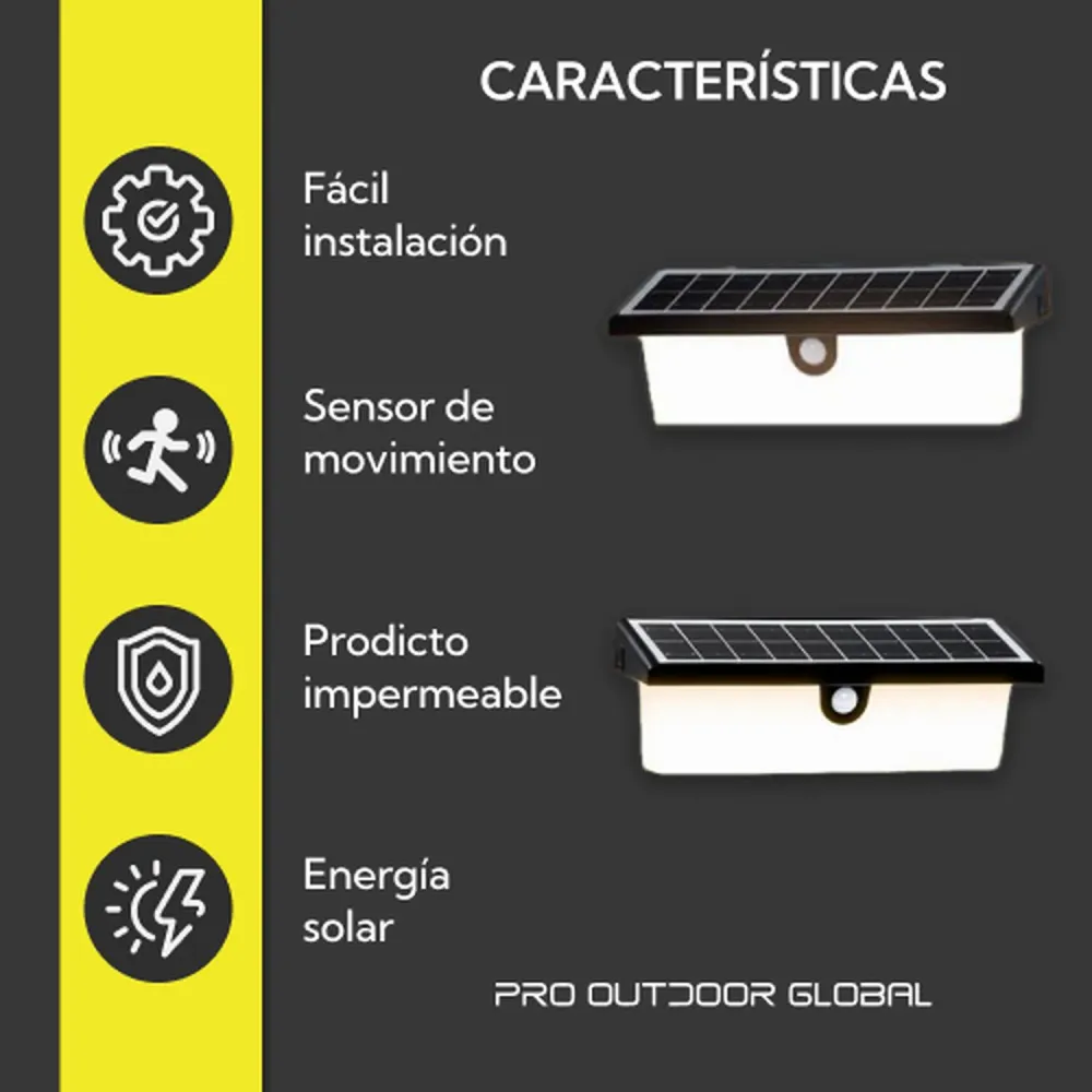 Pack 6 Aplique Solar Rectangular Contra Agua Con Sensor De Movimiento de Baja Autodescarga