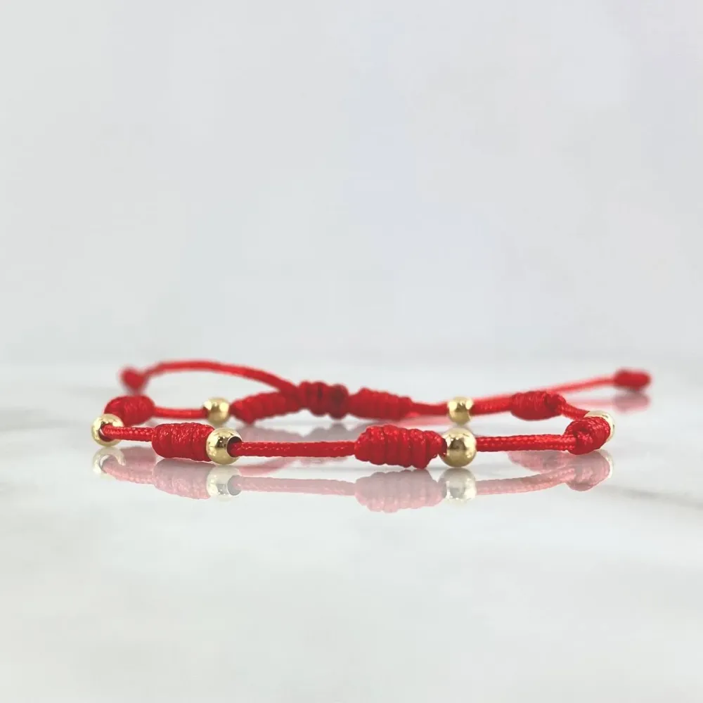 Pulsera Roja Seis Caminos 0.35gr / 3mm Bolas Lisas 6 und Oro Amarillo © Resistentes Derrames