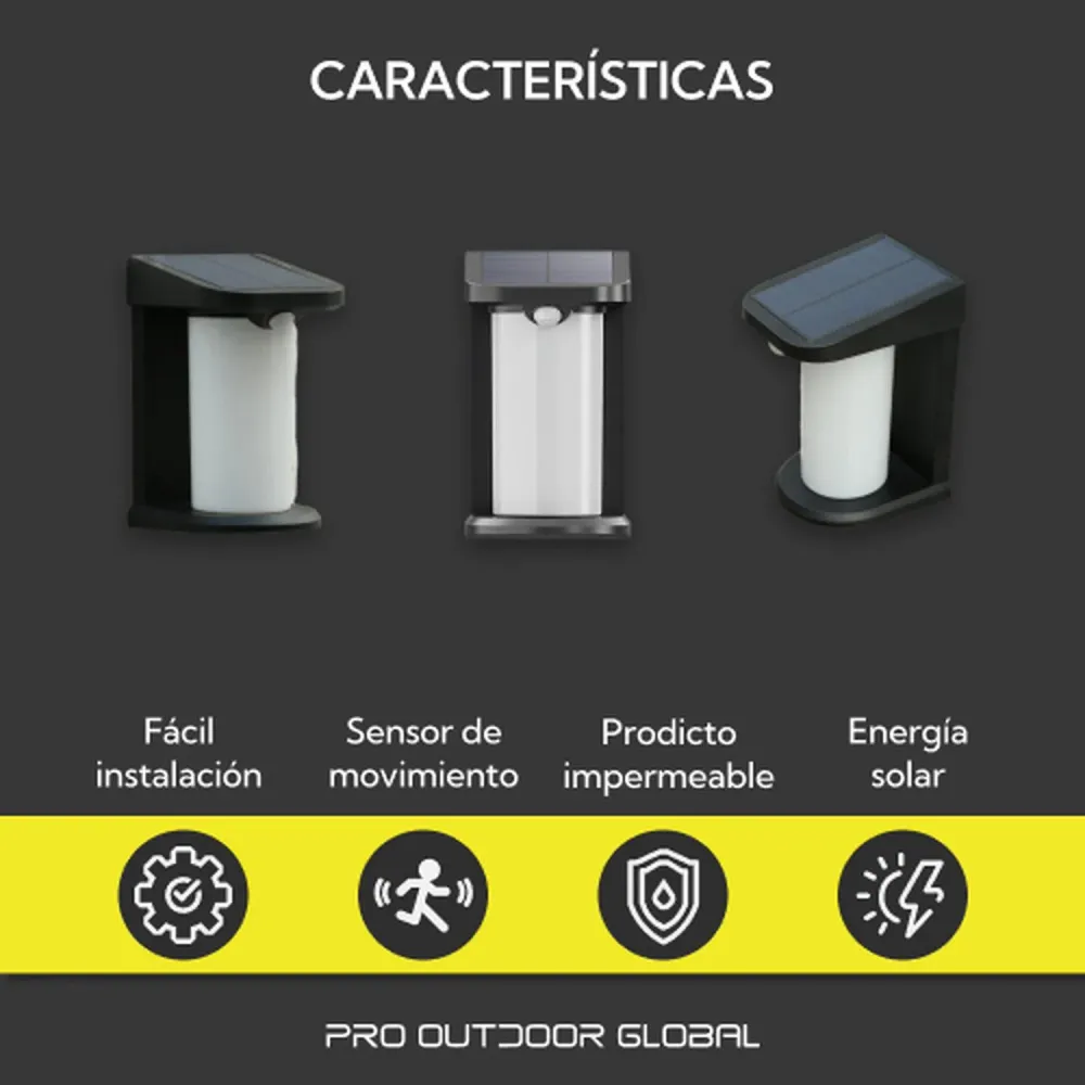 Recargables Premium Pack 6 Aplique Solar Vertical Contra Agua Con Base Con Sensor Movimiento