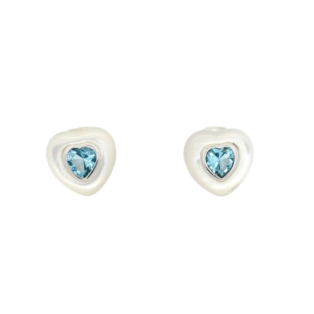 925SL HEART SKY AZUL CZ AND SHELL PEARL EARRINGS