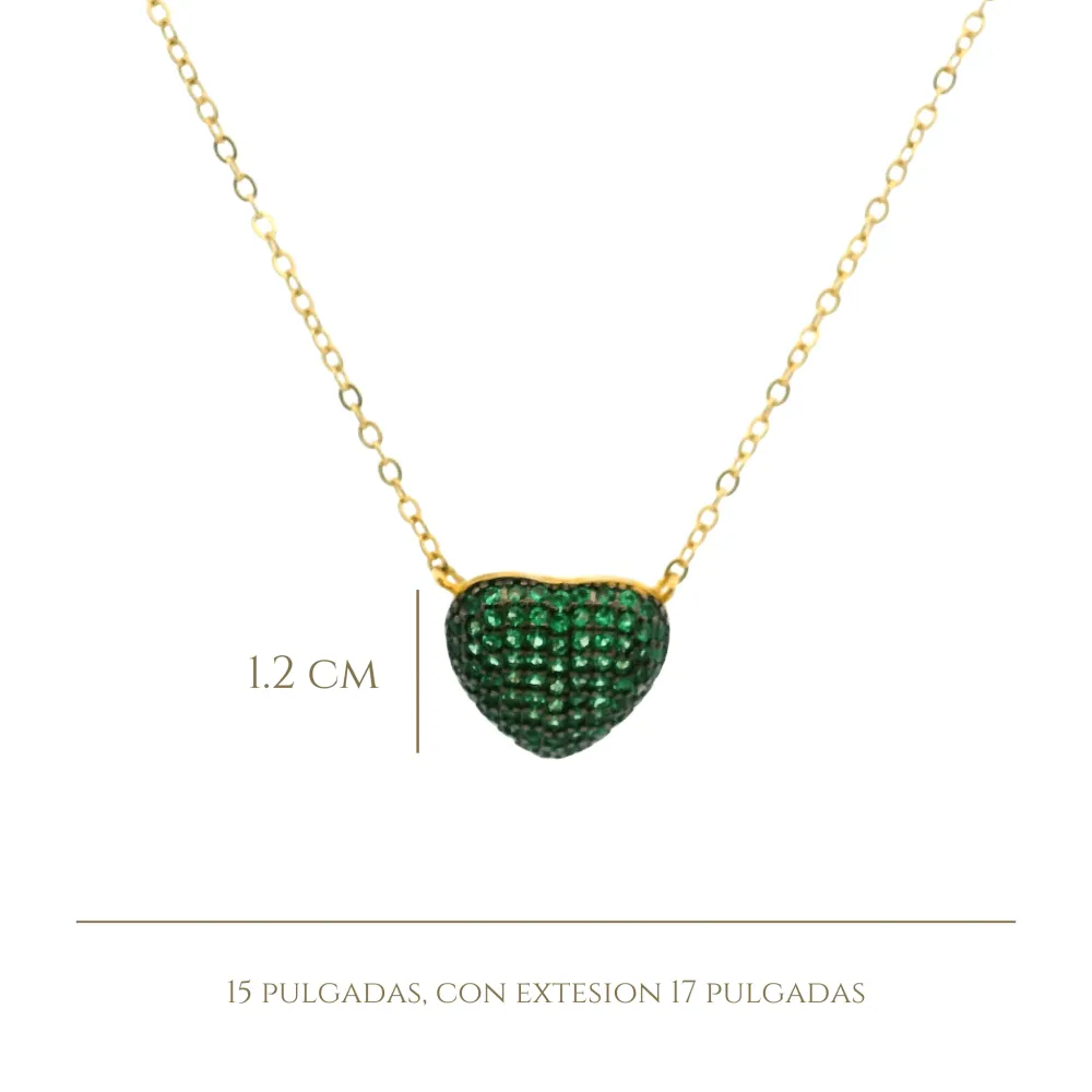 925YG SMALL DOME HEART PAVE CZ GREEN NECKLACE