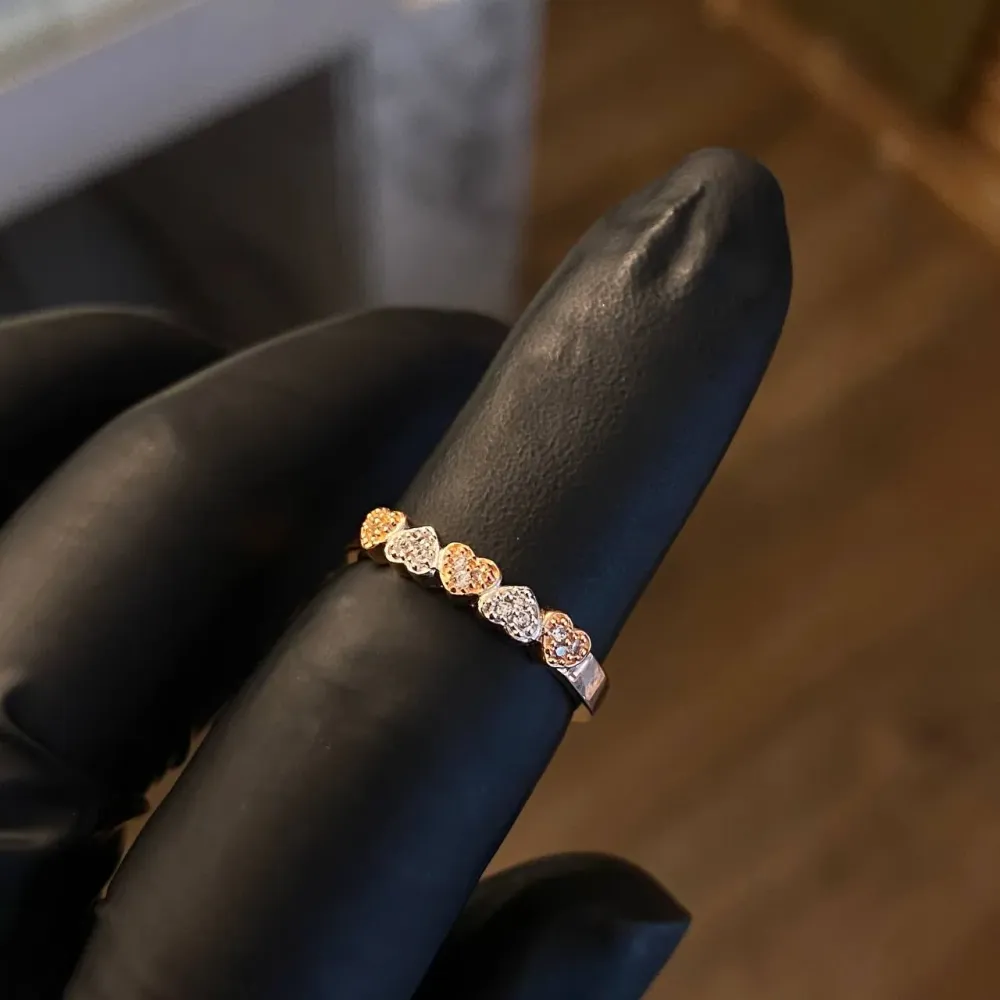 Anillo Corazones 1.9gr T5 3/4 Circones Blancos Dos Oros Rosa Blanco Nac.Esp Resistentes Derrames