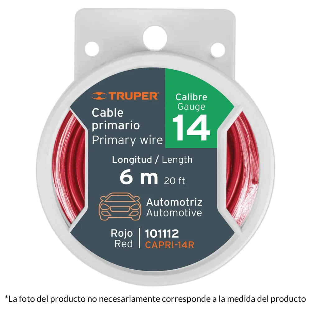 Cable primario, calibre 16, rollo 9 m, rojo con Garantí