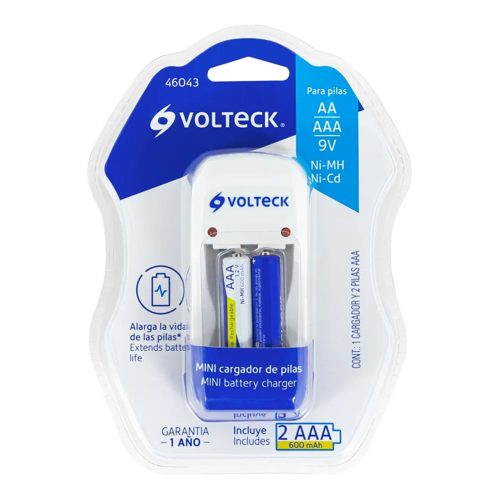 CARGADOR DE PILAS AA, AAA Y 9VOLTS COMPRENDE 2 PILAS AAA VOLTECK CA-RE-7