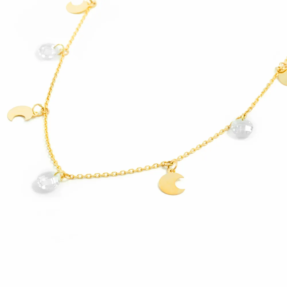 Certificadas CE Collar Mujer Oro Amarillo 9K Lunas Circonitas Brillo