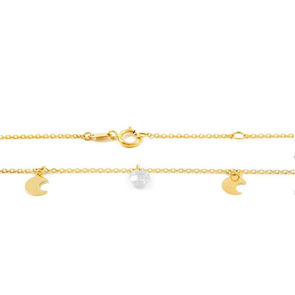 Certificadas CE Collar Mujer Oro Amarillo 9K Lunas Circonitas Brillo