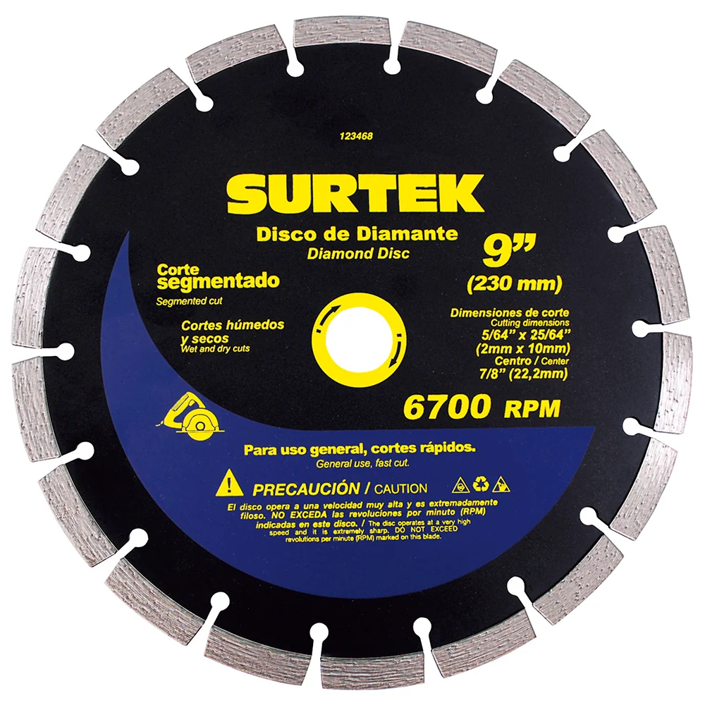 Certificadas CE Disco de diamante segmentado, 9" Surtek