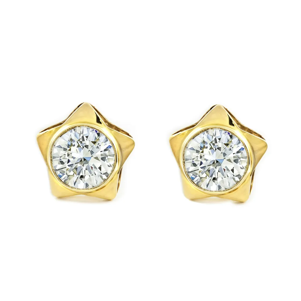 Certificadas CE Pendientes Mujer-Niñ Oro Amarillo 9K Estrella Circonita Brillo
