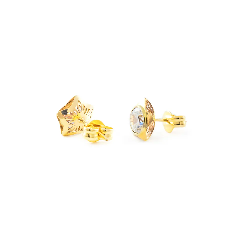 Certificadas CE Pendientes Mujer-Niñ Oro Amarillo 9K Estrella Circonita Brillo
