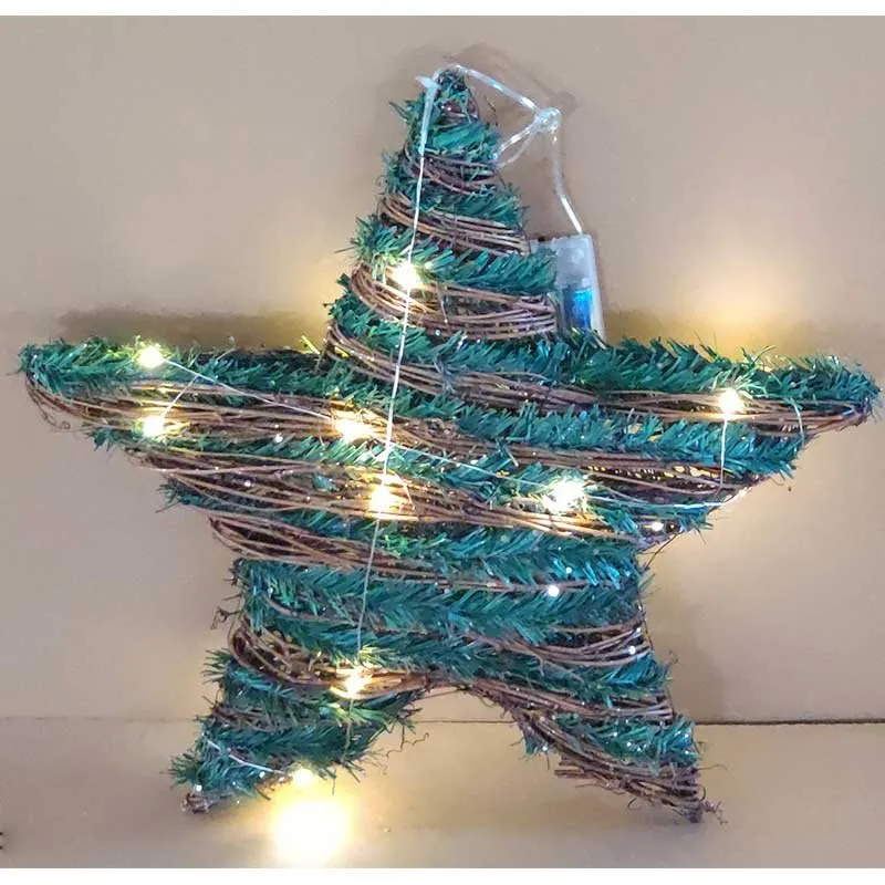 Estrella de Navidad con 20 luces LED cálidas natural/verde 38x40x9 cm | Recargables 1000 Veces |