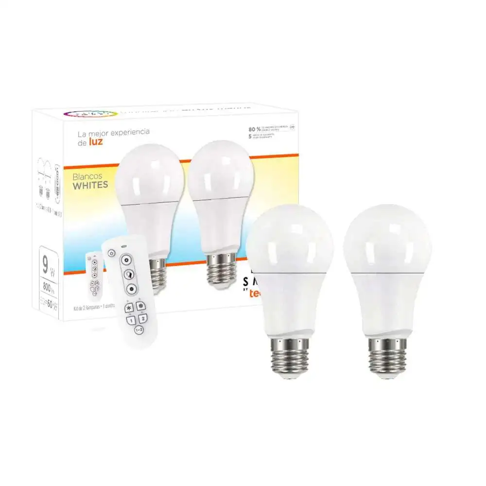 Kit de dos focos led tecnolite starlite atenuable 9w luz blanca dinámica base e27 ofrece control