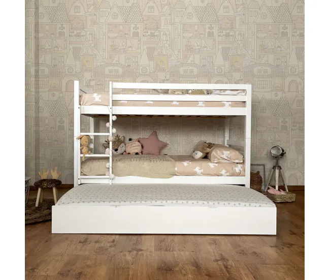 Litera + cama de arrastre madera blanco 90x195cm AA - 24 Unidades