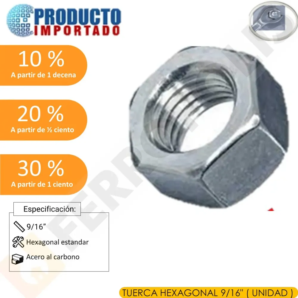 Pack de Pilas TUERCA HEXAGONAL 9/16" (UNIDAD)
