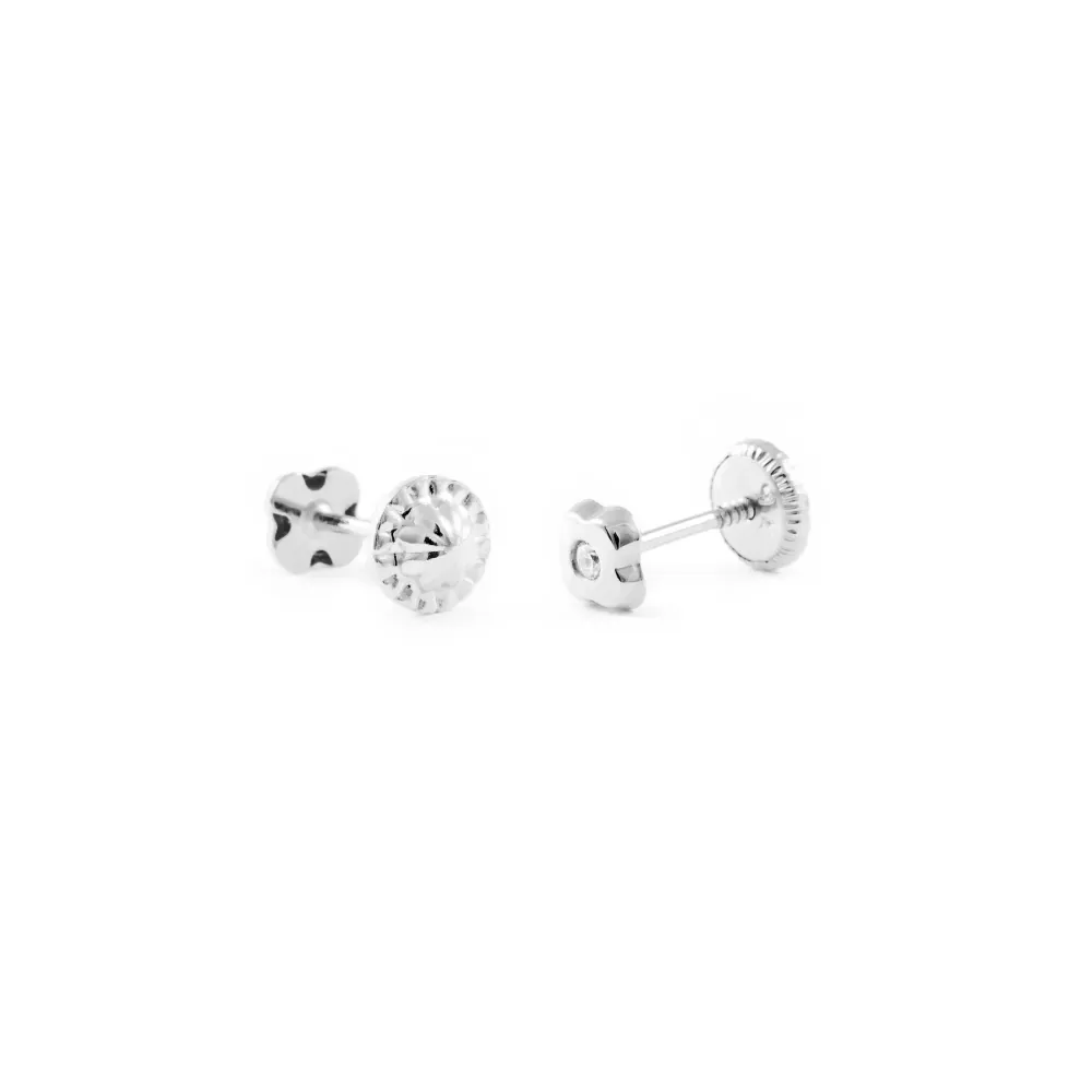 Pendientes Bebe Oro Blanco 9K Trebol Circonita Brillo Listas para Usar