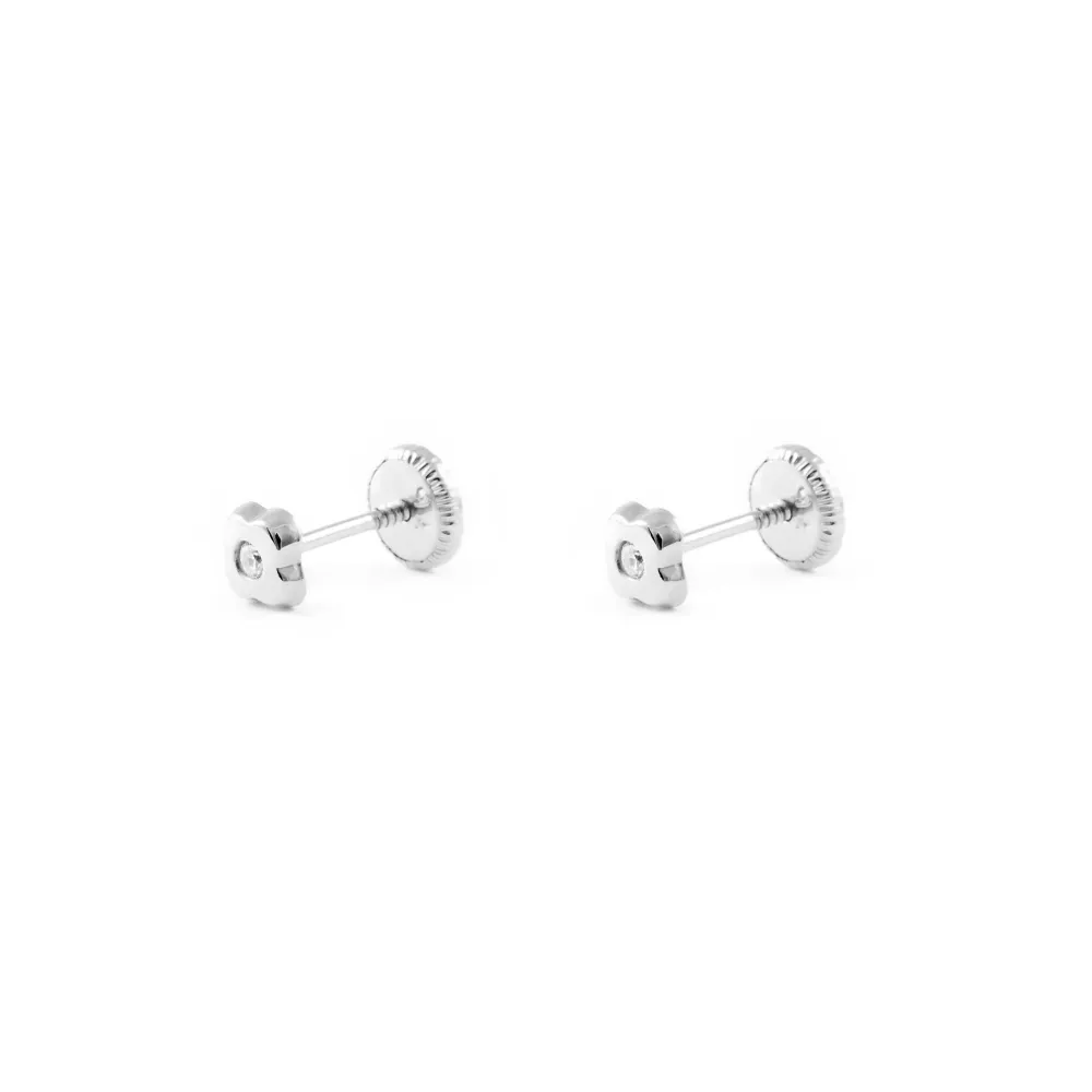 Pendientes Bebe Oro Blanco 9K Trebol Circonita Brillo Listas para Usar