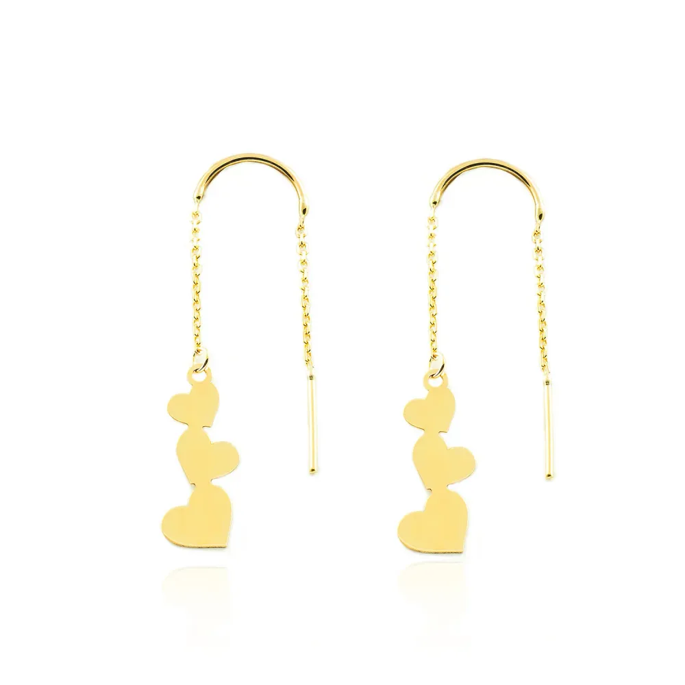 Pendientes Mujer Oro Amarillo 9K Corazones Brillo con Estuche de Almacenamiento