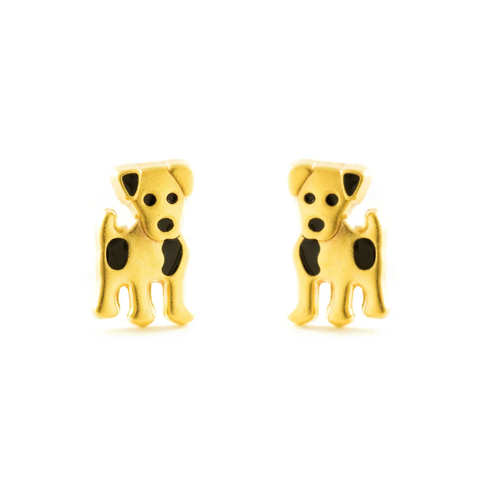 Pendientes Niñ Oro Amarillo 9K Perro Negro Mate para Mandos Distancia