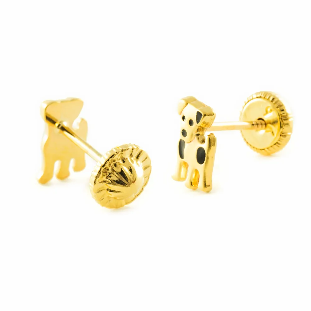 Pendientes Niñ Oro Amarillo 9K Perro Negro Mate para Mandos Distancia