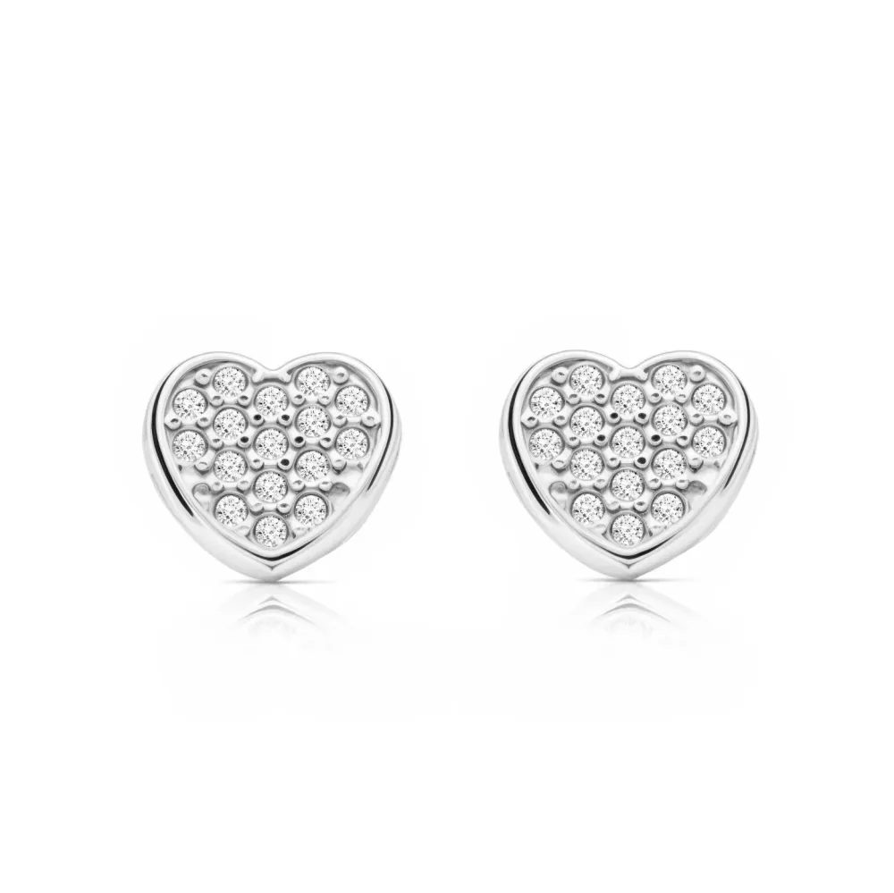 Pendientes Niñ Oro Blanco 9K Corazón Circonitas Brillo con Tecnologí de Larga Duración