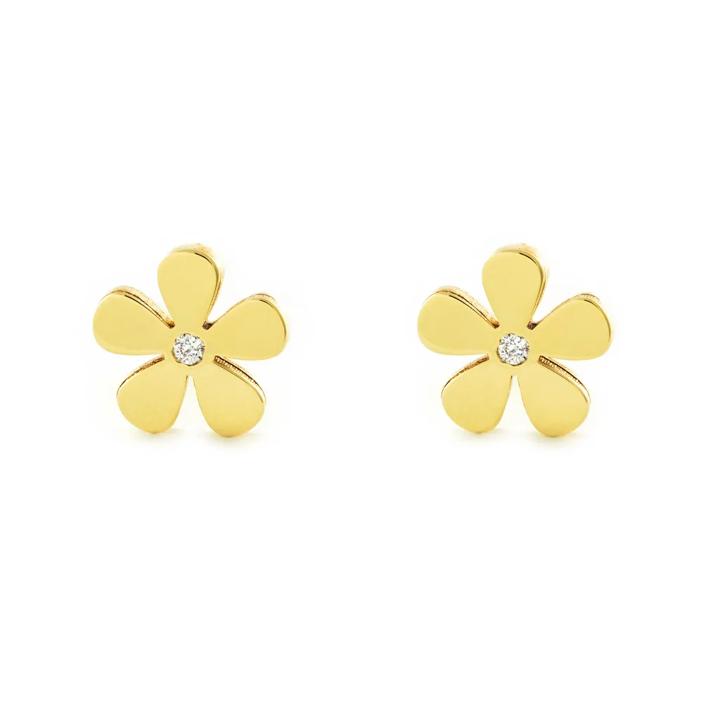 Pilas de Baterí Pendientes Niñ Oro Amarillo 9K Flor Circonita Brillo