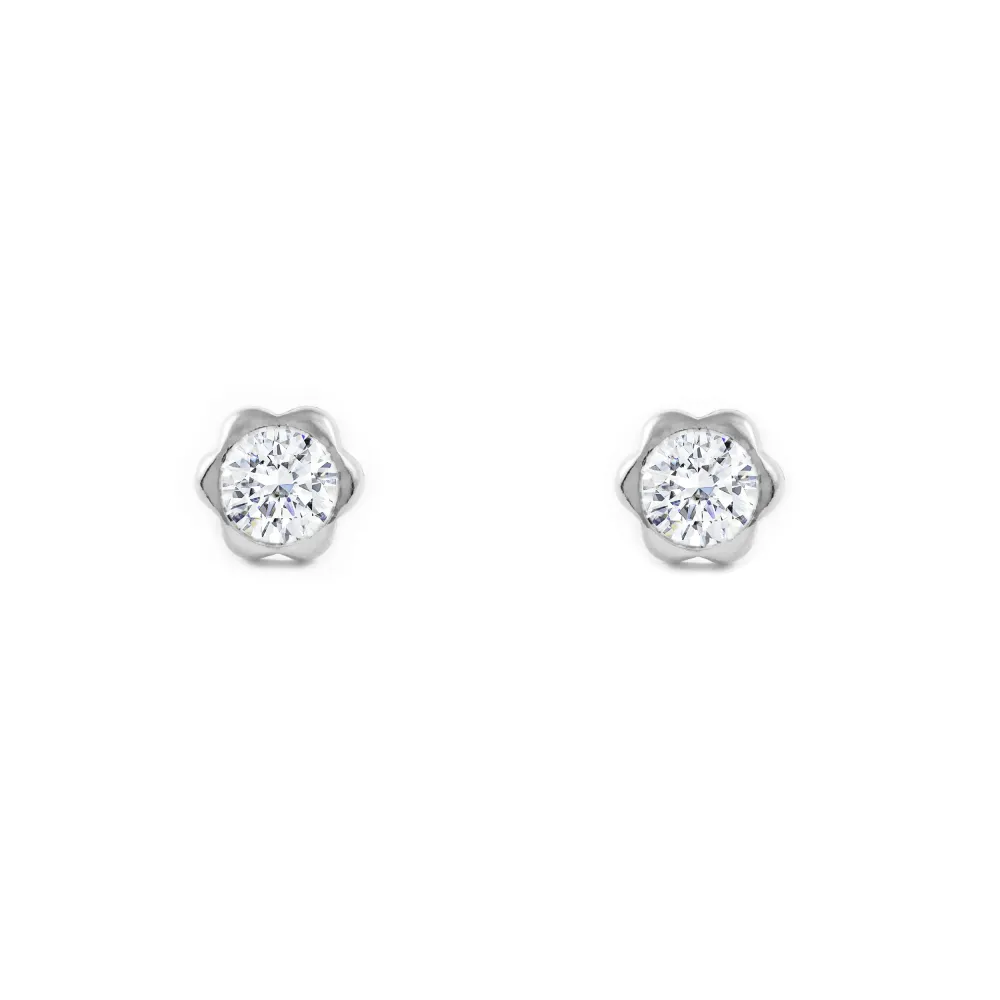 Pilas de Litio Pendientes Mujer-Niñ Oro Blanco 9K Chatón Flor Circonita 5 mm Brillo