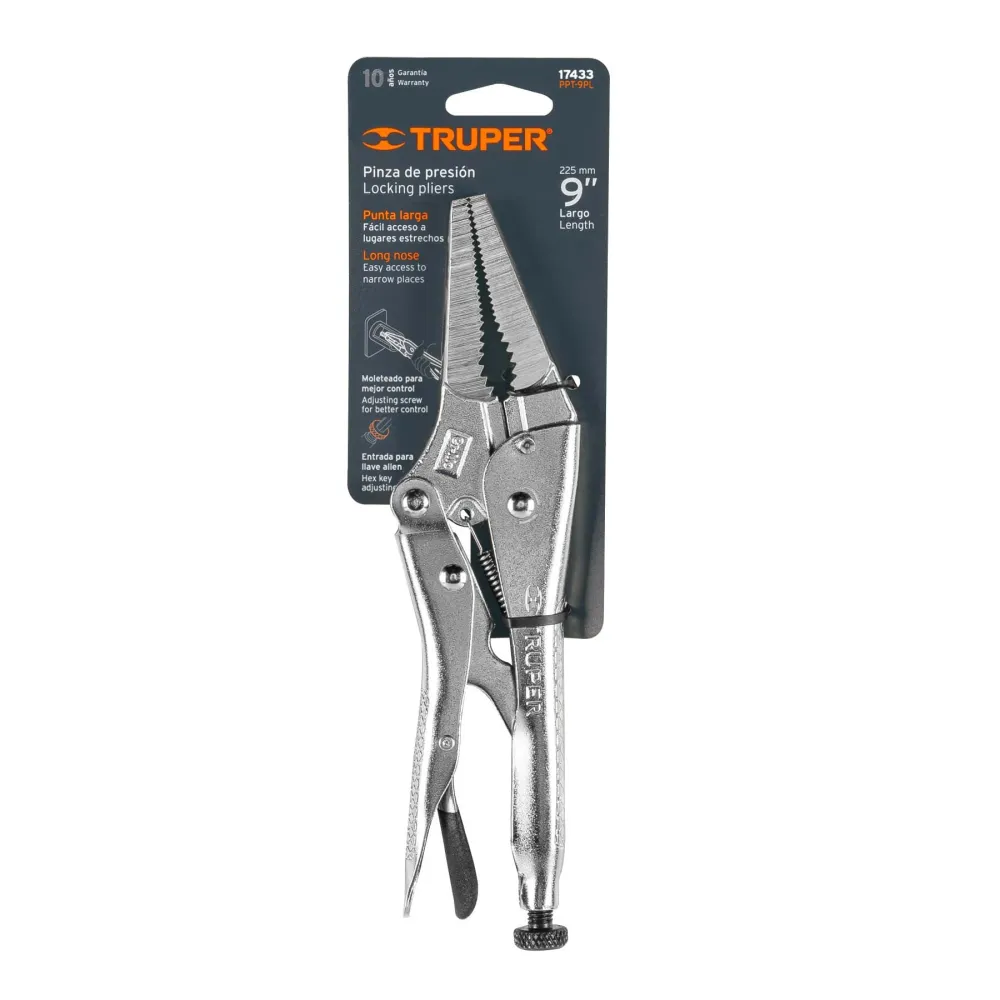 Pinza de presión 9", punta larga con Certificación RoHS