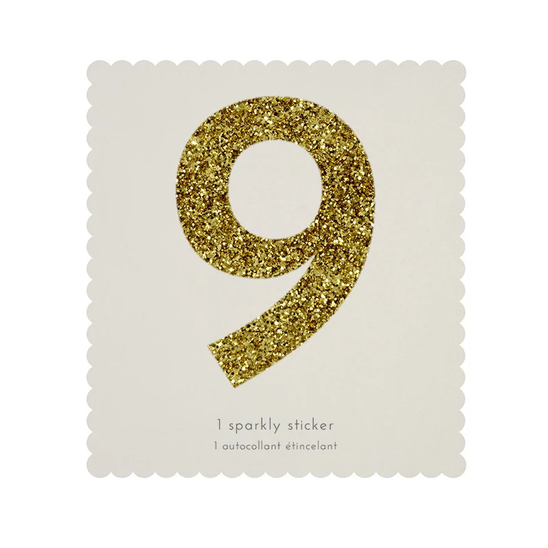 Sticker glitter oro número 9 con Tecnologí de Larga Duración
