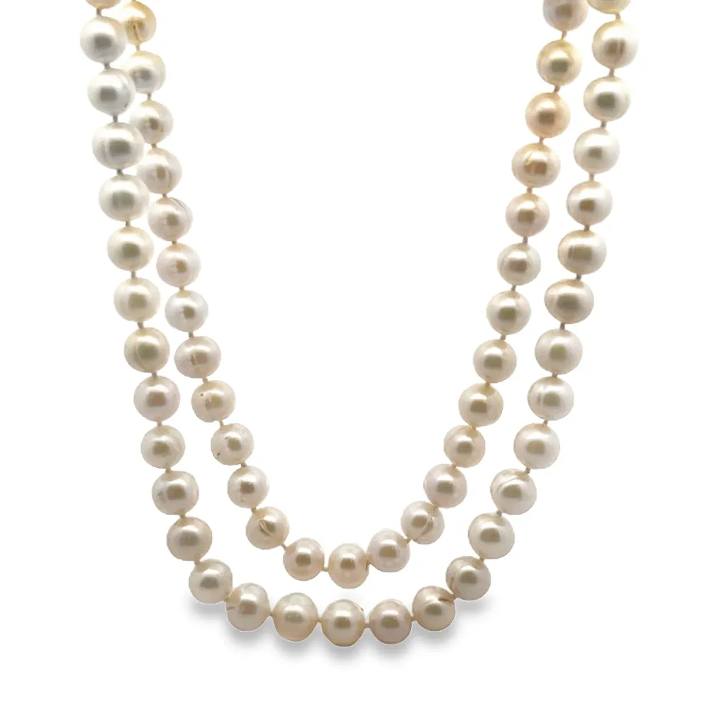2 STRANDS MARFIL PEARL 9MM TOGGLE CLASP NECKLACE