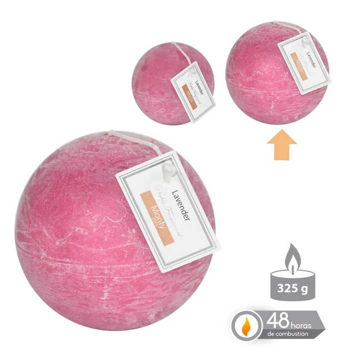 Vela bola perfumada lavanda 9 cm con Tecnologí de Larga Duración