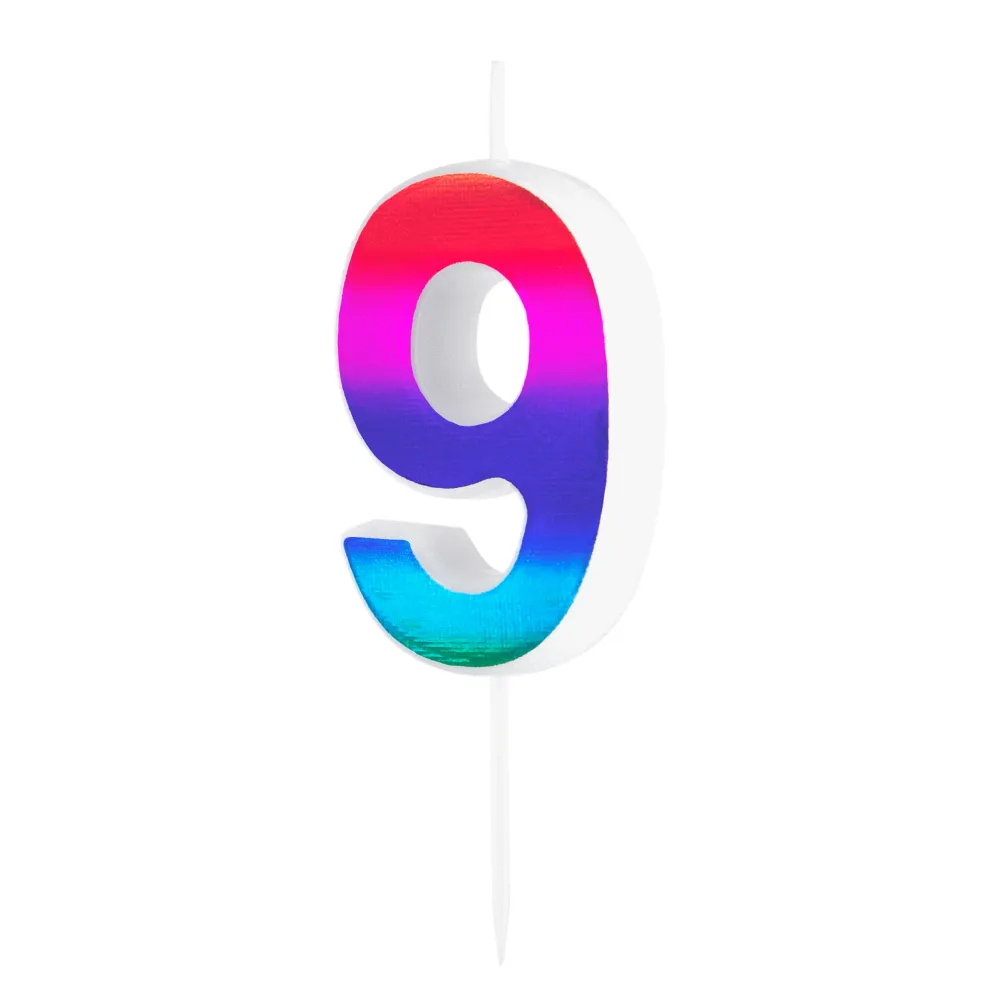 Vela colorido reluciente número 9