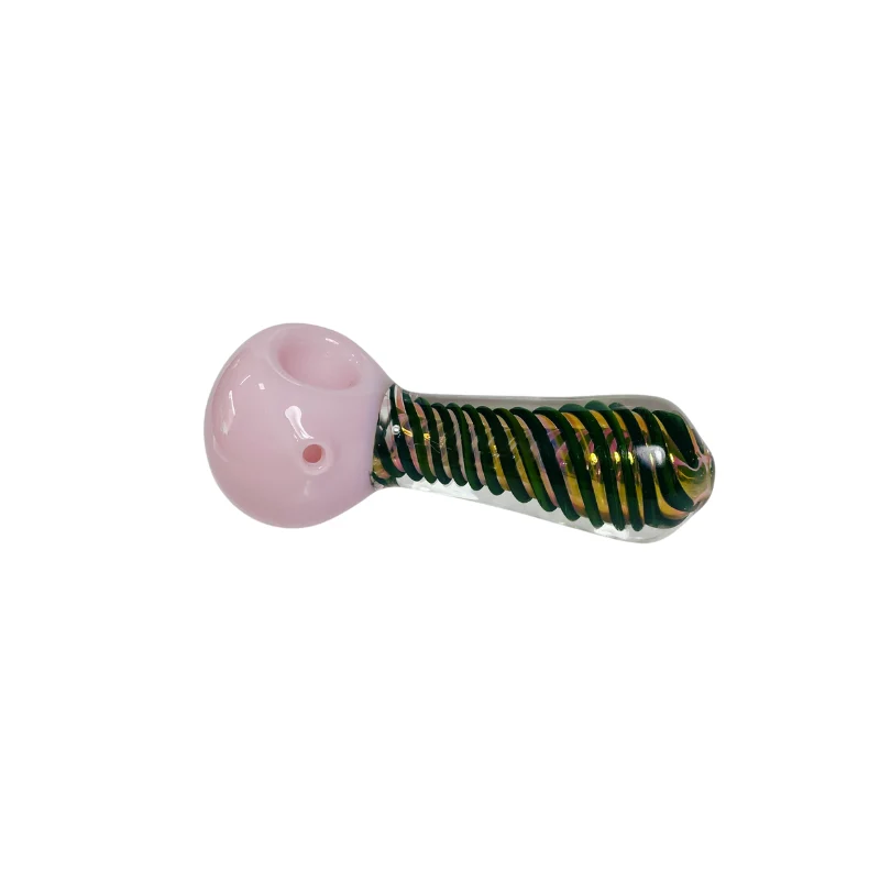 Clásico Pipa vidrio Spoon Rosa y Espirales Verdes 85