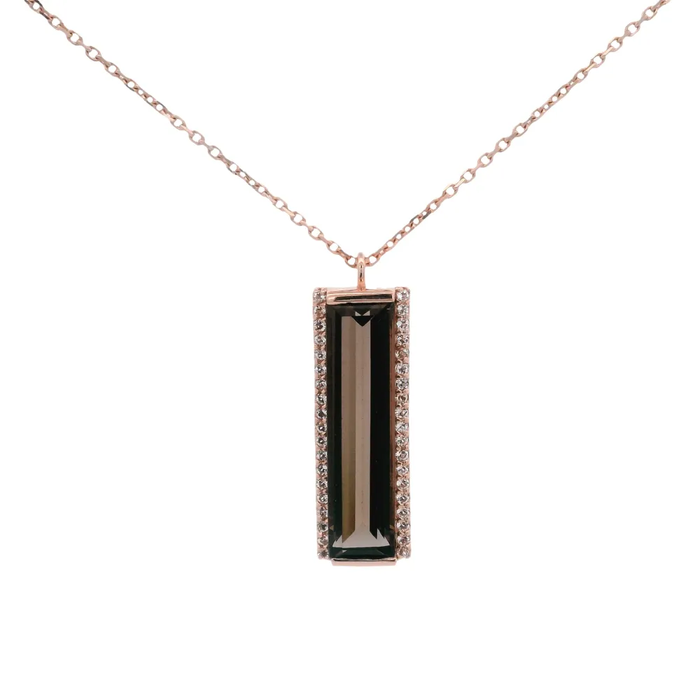 925RG SOLITARY BAGUETTE SMOKY QUARTZ TOPAZ NIEVE NECKLACE