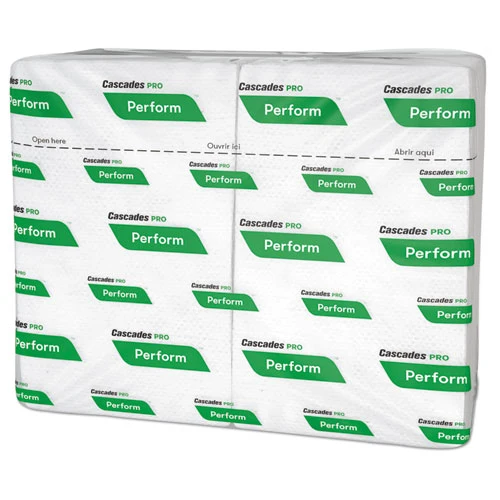 Servilletas interplegadas Perform, 1 capa, 6,5 X 4,25, blancas, 376/paquete, 16 paquetes/caja Cascades PRO