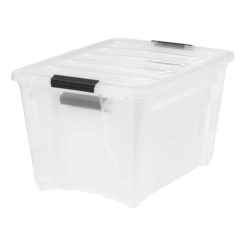 Caja Stack & Pull™ de 19, 32 y 53 cuartos, transparente con asas negras, encajable y apilable IRIS USA, Inc.