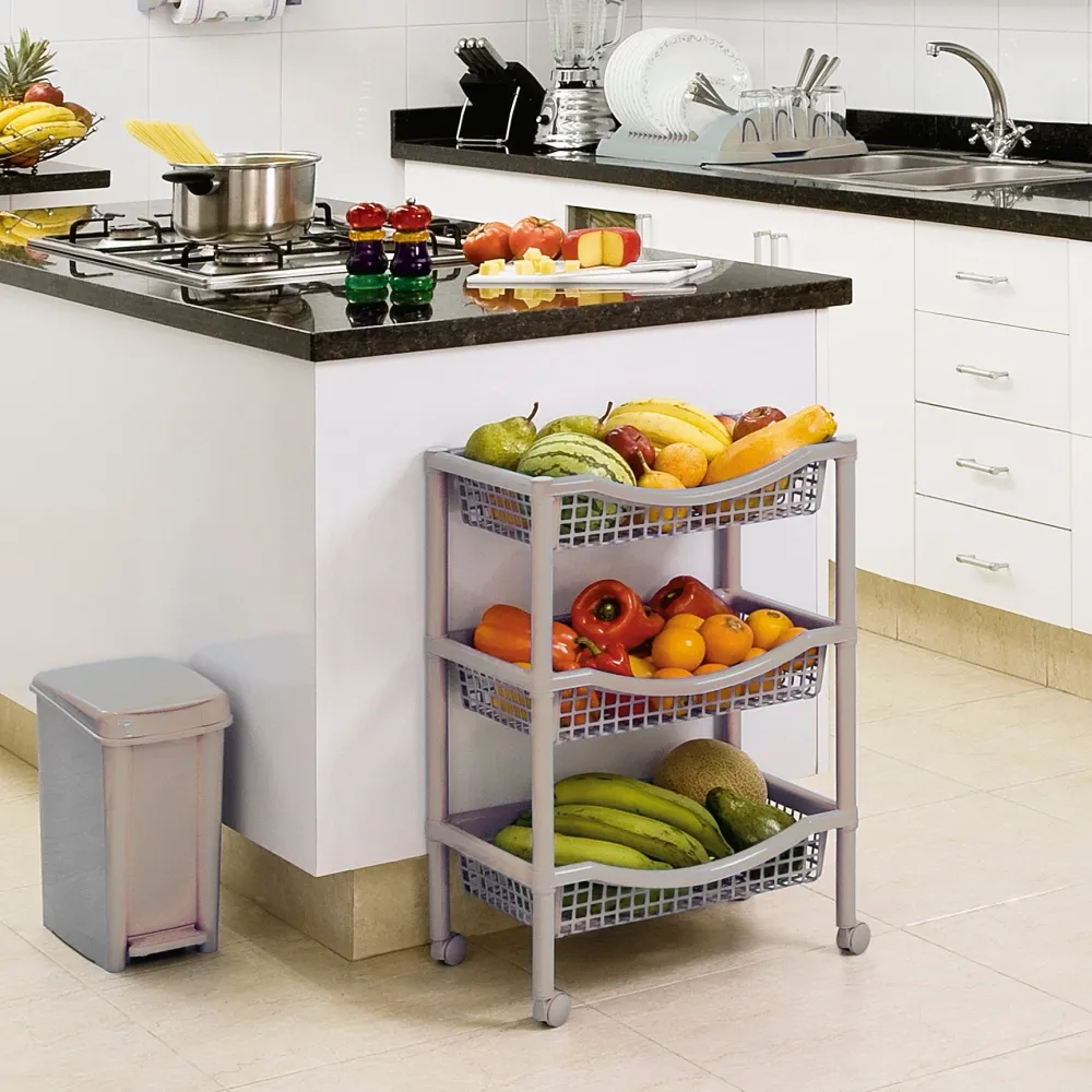 Canasta Móvil Rectangular de 3 Niveles Taupe Rimax