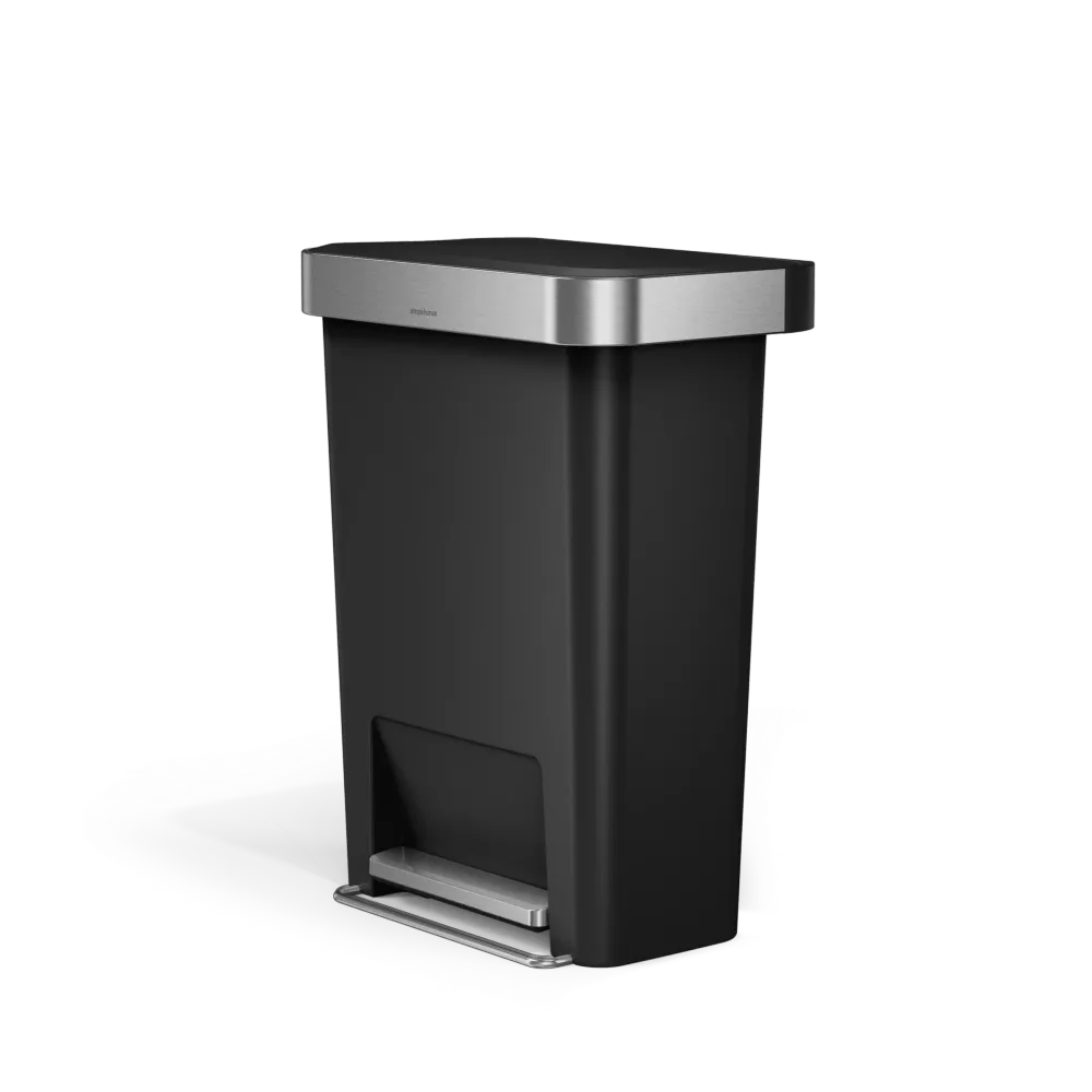 cubo rectangular con pedal de 45 litros con almacén de bolsas de basura simplehuman